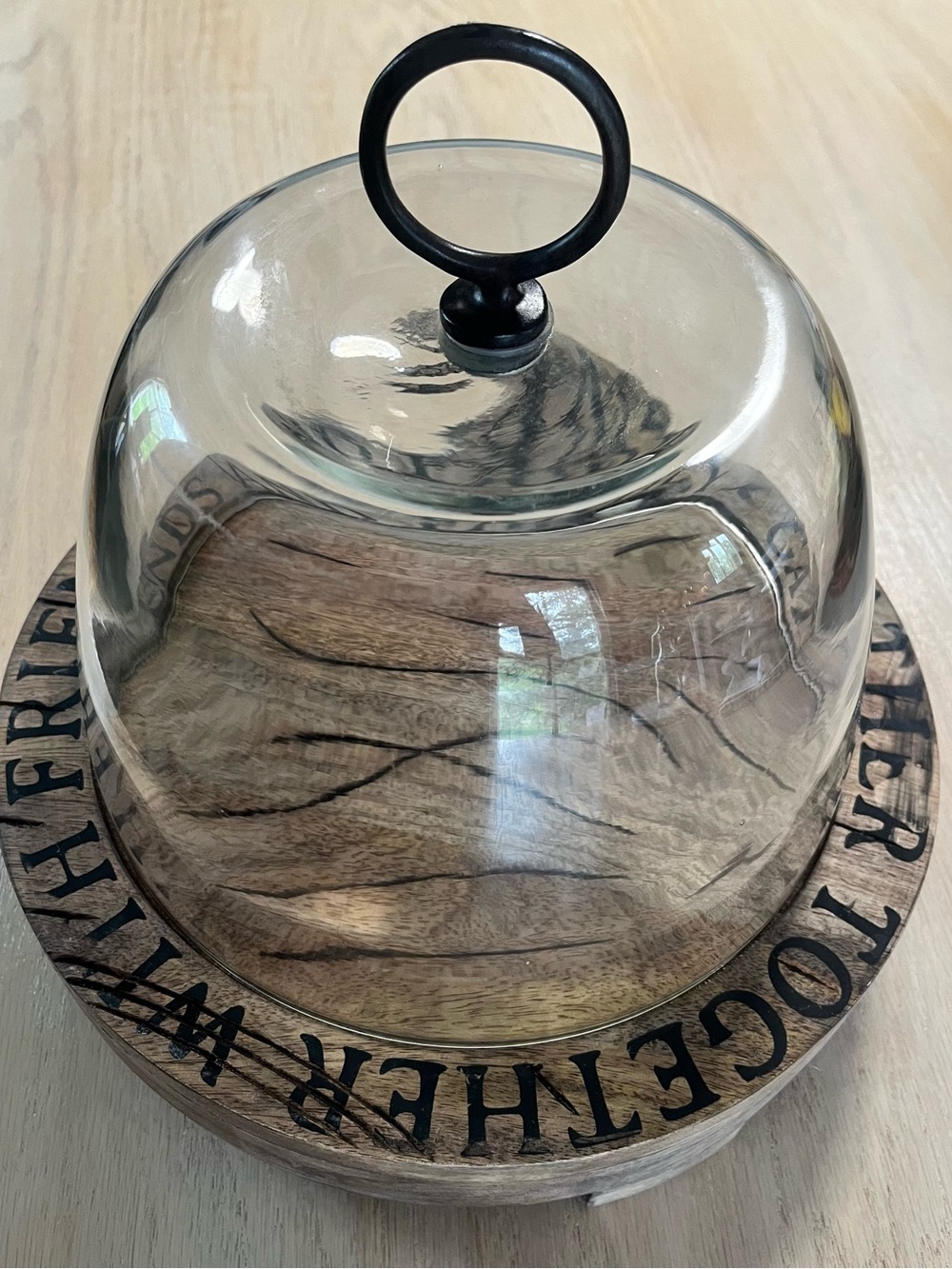 Glass Dome Cloche with Wooden Base - Clear Glass & Natural Wood